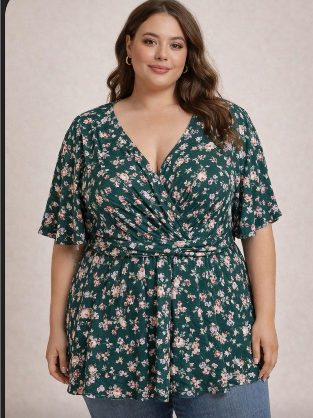 BloomChic Emerald Green Floral Wrap Top
